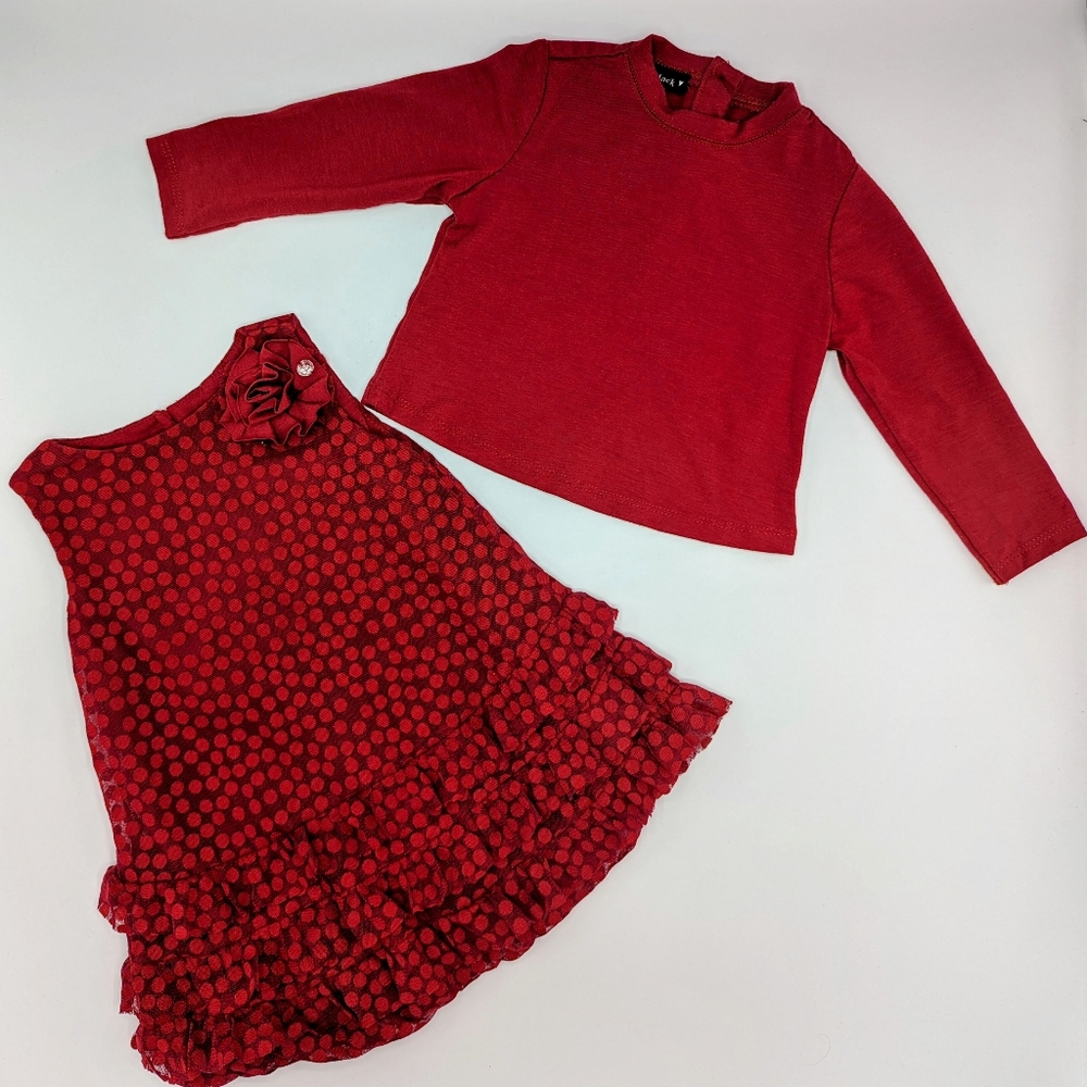 2pcs set: Kate Mack baby girl holiday dress and tee, Size-12M.
